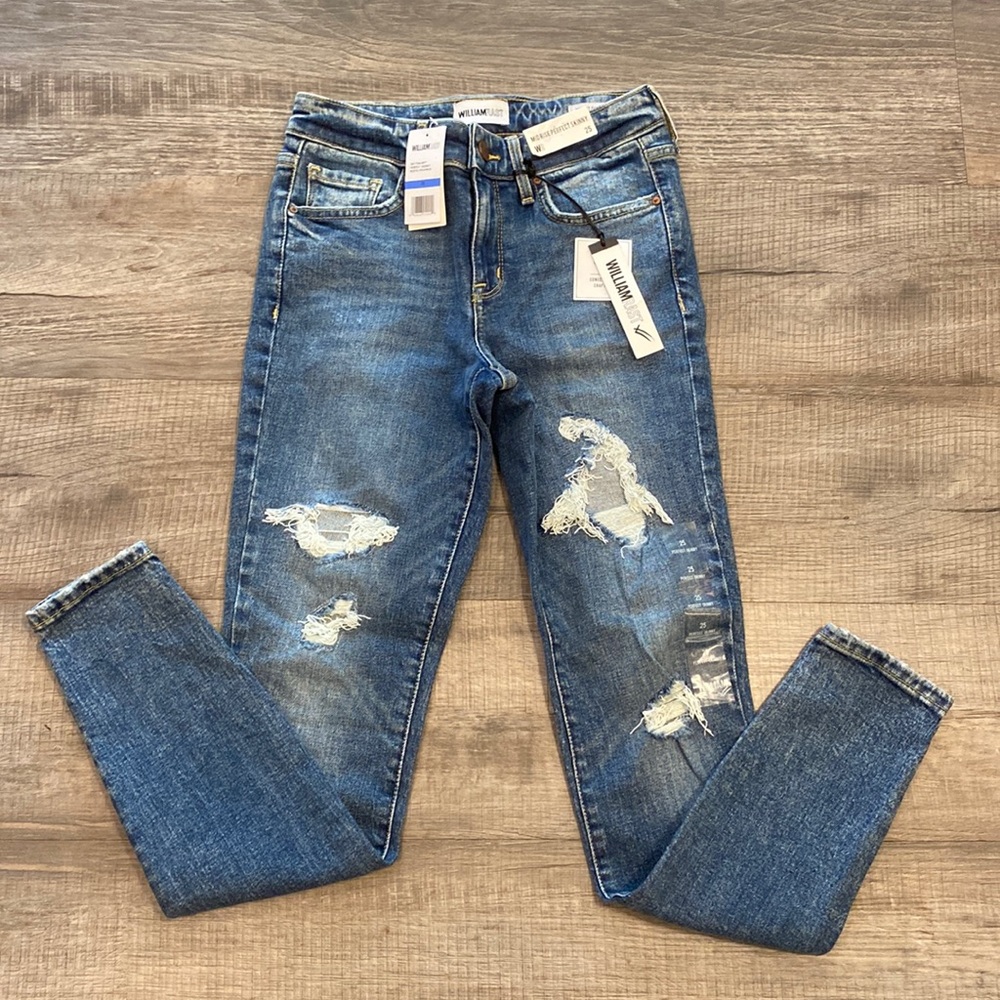 NWT William Rast ripped mid-rise perfect skinny jean w/ stretch, Juniors size 25